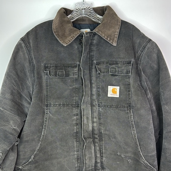 Vintage Carhartt C03 Arctic Black Insulated Canvas Chore Jacket Grunge Large 90s - Picture 2 of 12